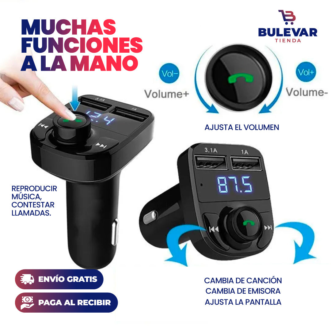 TRANSMISOR BLUETOOTH CON CARGA RÁPIDA PARA AUTO PROMO 2 X 18.990 ✅